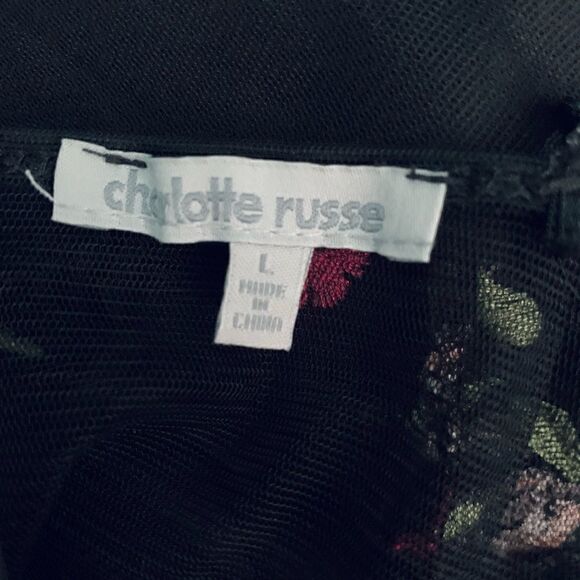 Charlotte Russe Black Embroidered Floral Mesh Cutout Tank Top Size Large - Picture 10 of 11